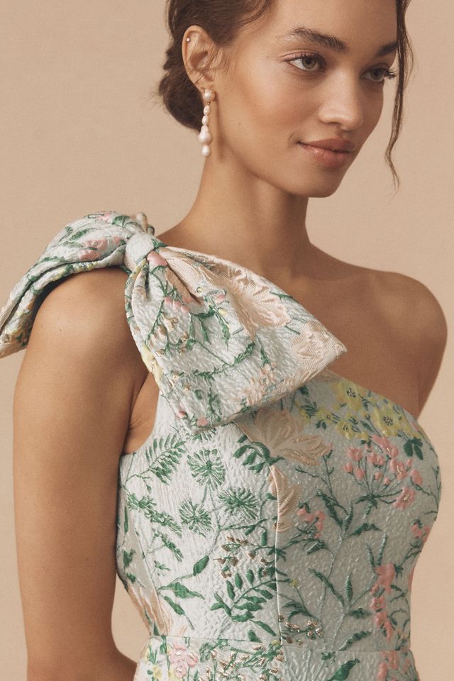 【MACDUGGAL】マック・ダガル ワンショルダー Aラインドレス Mac Duggal One-Shoulder Bow Floral Brocade A-Line Maxi Dress