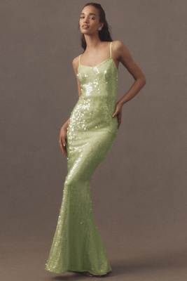 Dress The Population Giovanna Sleeveless Sequin Mermaid Maxi Dress In Green