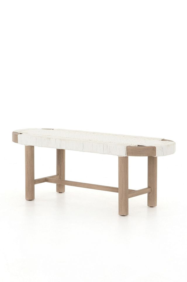 Sumner Rectangular Woven Rope Teak Outdoor Bench #1