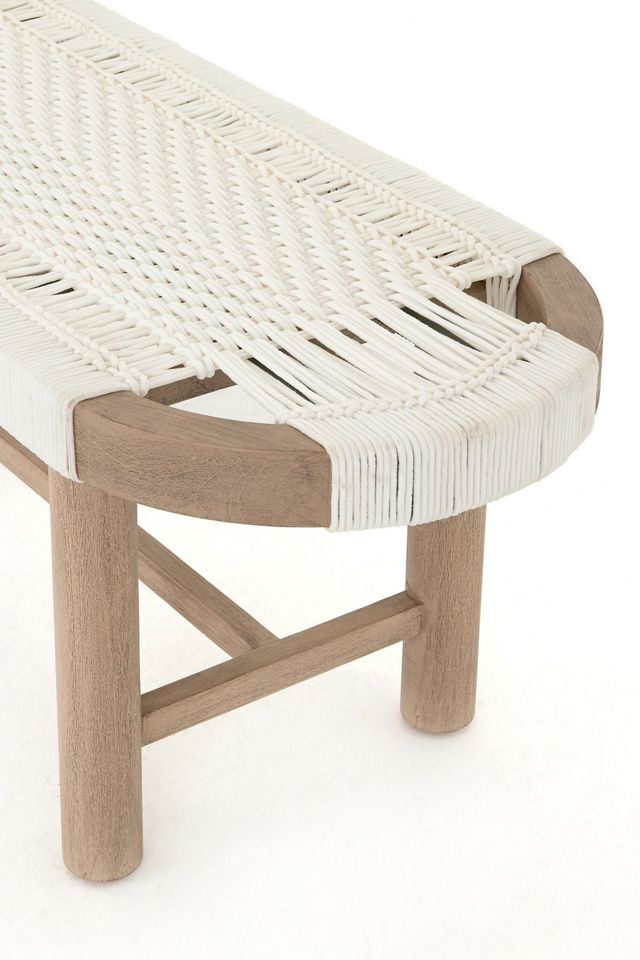 Sumner Rectangular Woven Rope Teak Outdoor Bench #3
