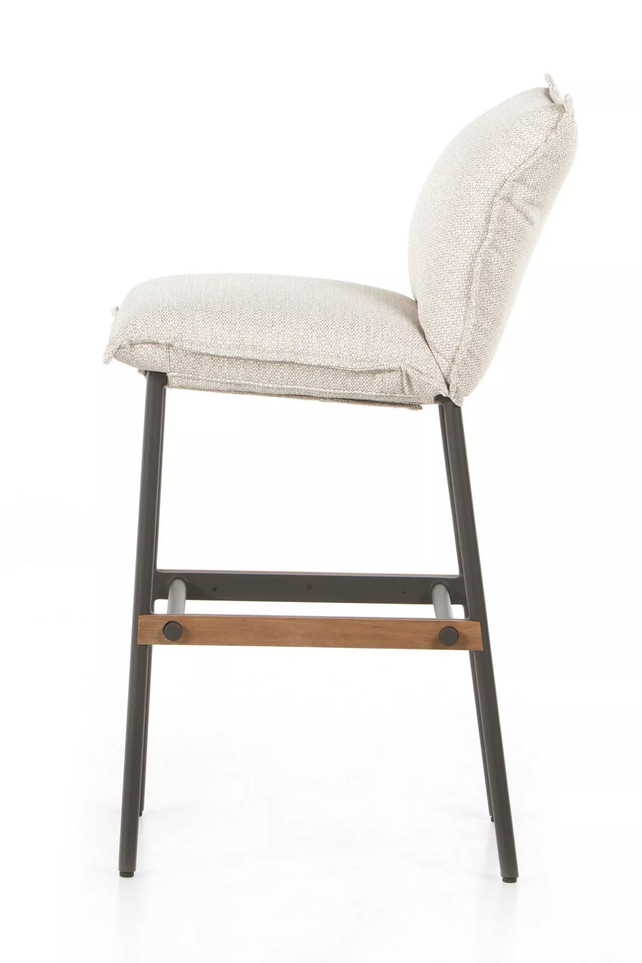 Side profile of Vega outdoor bar stool showing seat and back cushion