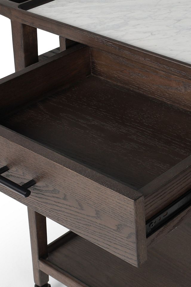 Dorrit Marble-Top Oak Bar Cart #5