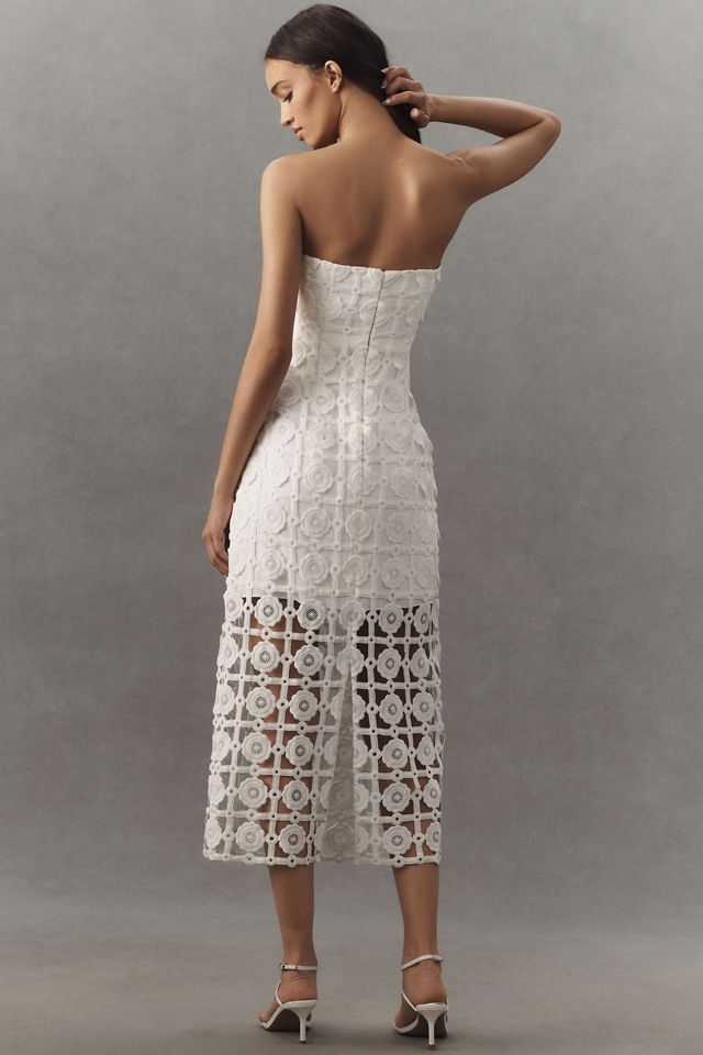 Milly Kait Strapless Tiled Lace Midi Dress #1