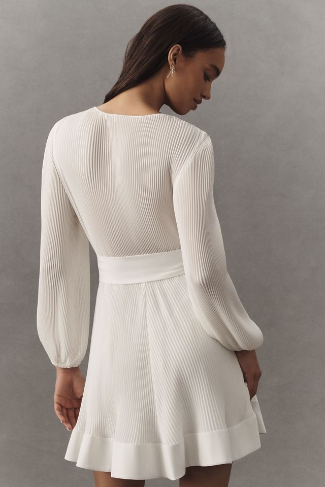 Milly Liv Long-Sleeve V-Neck Pleated Belted Mini Dress #1