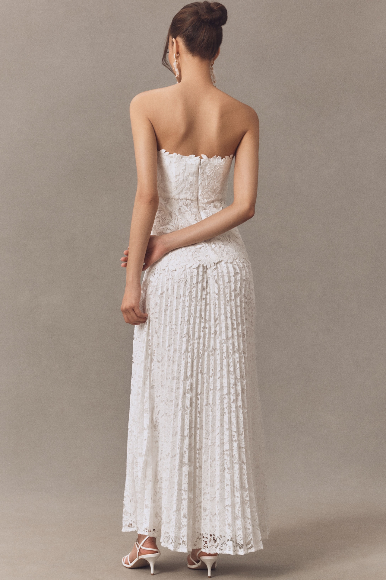 Milly Norelle Strapless Lace Pleated Maxi Dress