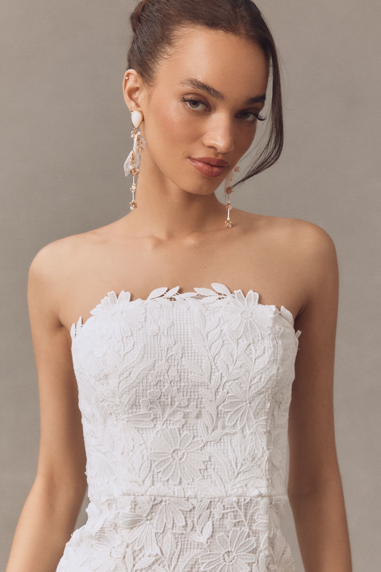Milly Norelle Strapless Lace Pleated Maxi Dress