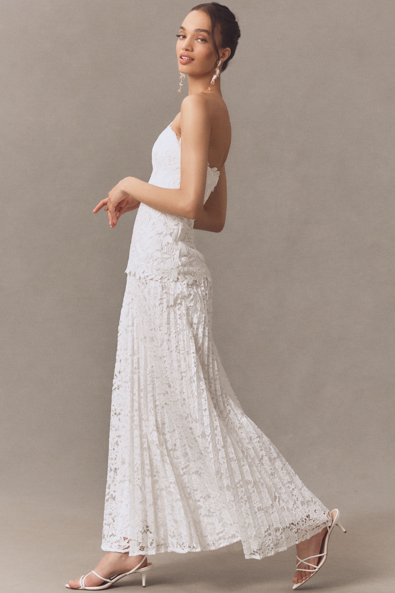 Milly Norelle Strapless Lace Pleated Maxi Dress