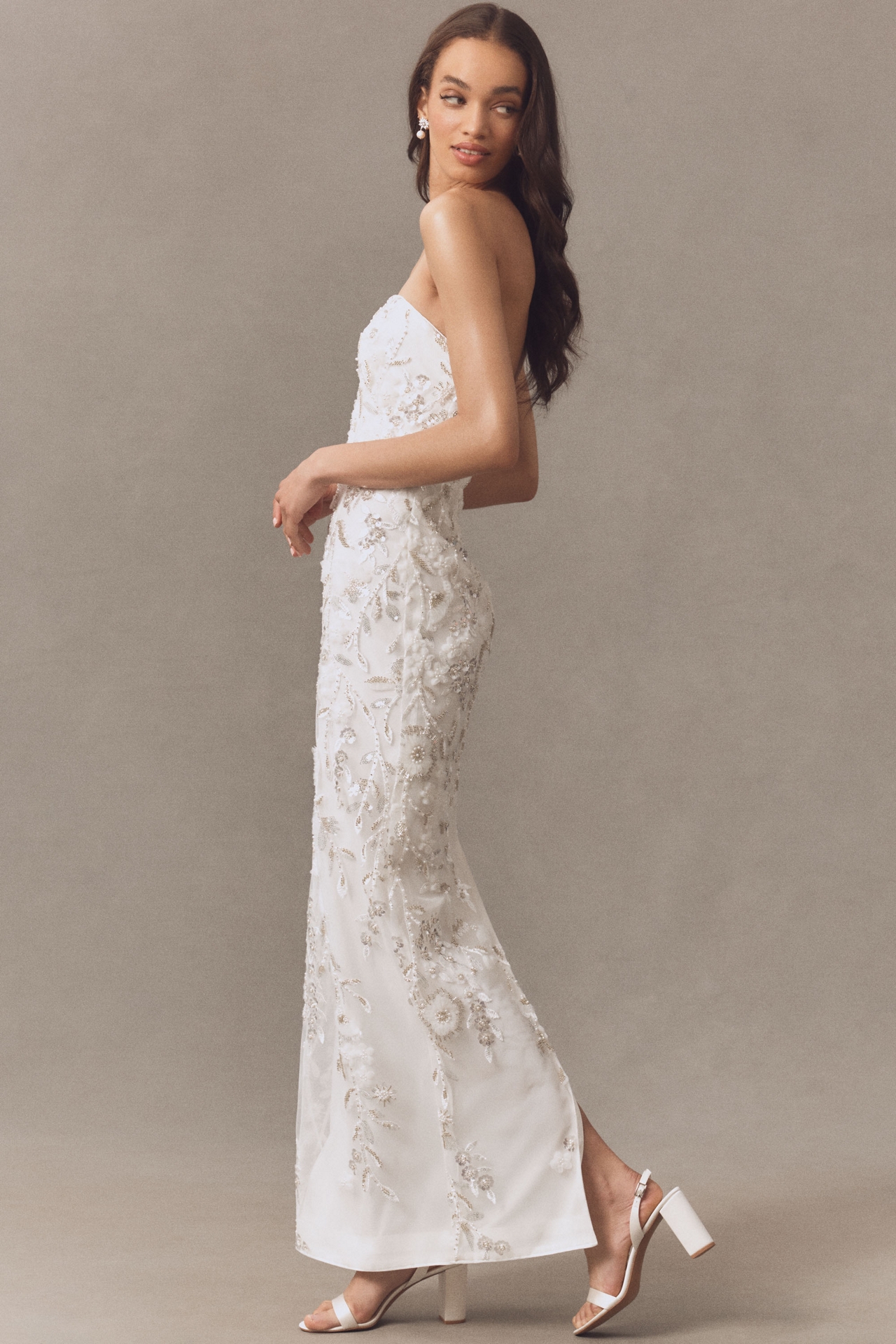 Milly Magnolia Strapless Beaded Sequin Maxi Dress