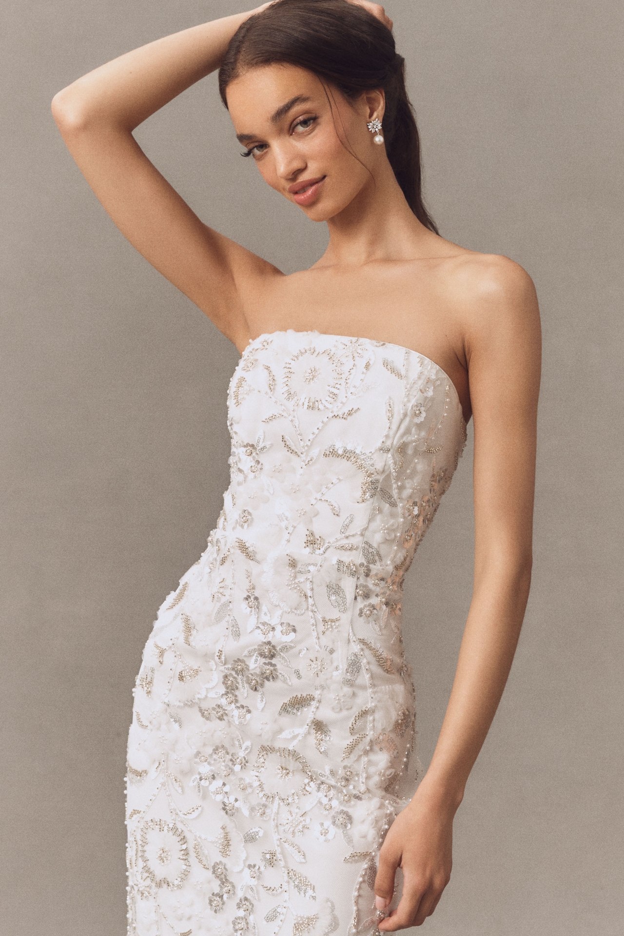 Milly Magnolia Strapless Beaded Sequin Maxi Dress
