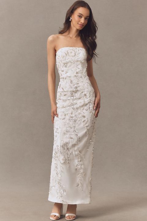 Milly Magnolia Strapless Beaded Sequin Maxi Dress