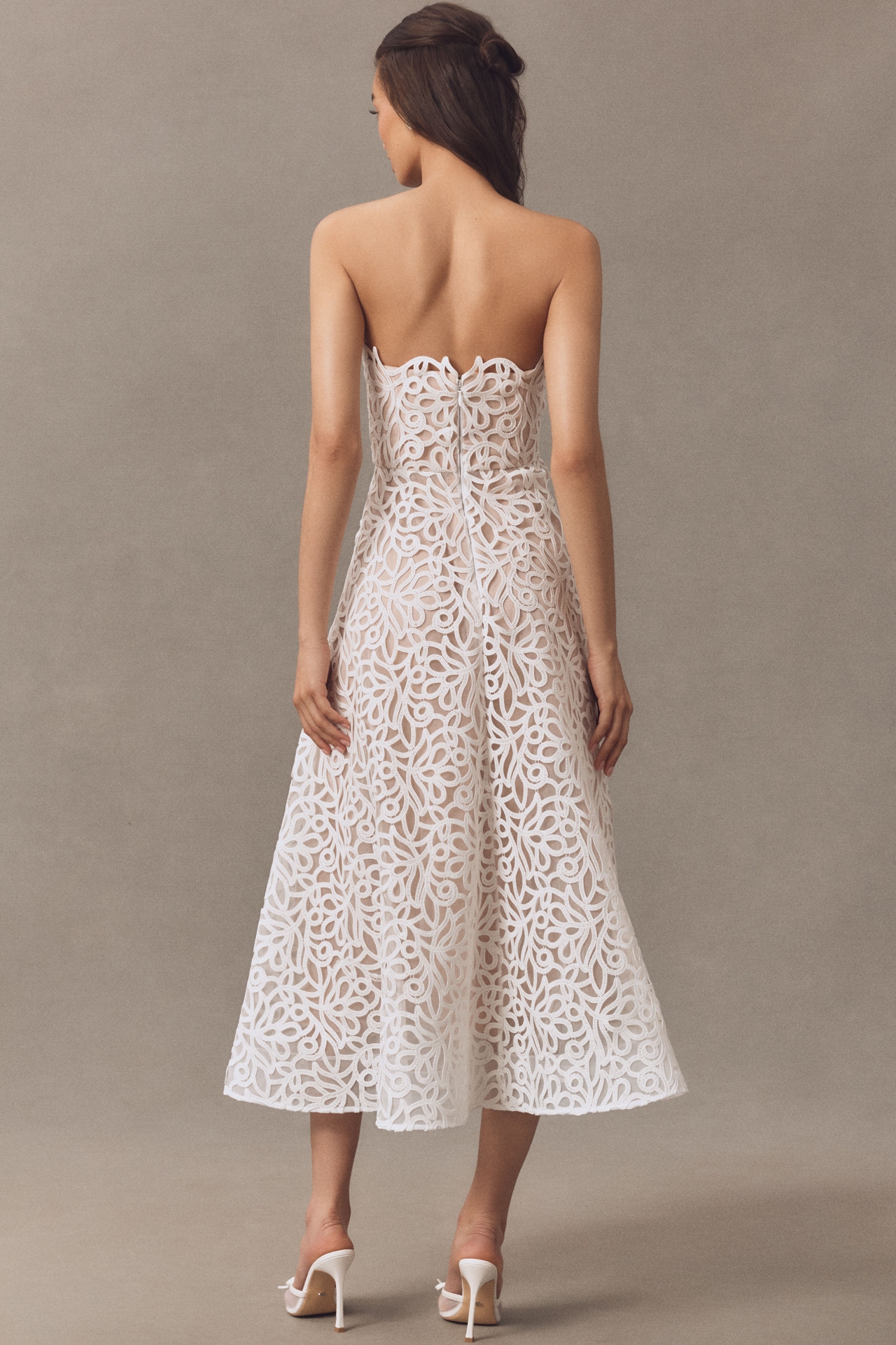 Milly Petunia Strapless Lace A-Line Midi Dress