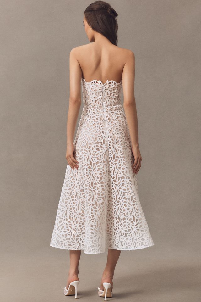 Milly Petunia Strapless Lace A-Line Midi Dress #1