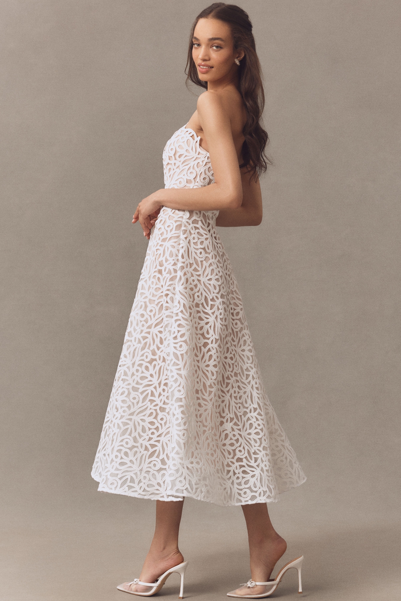 Milly Petunia Strapless Lace A-Line Midi Dress