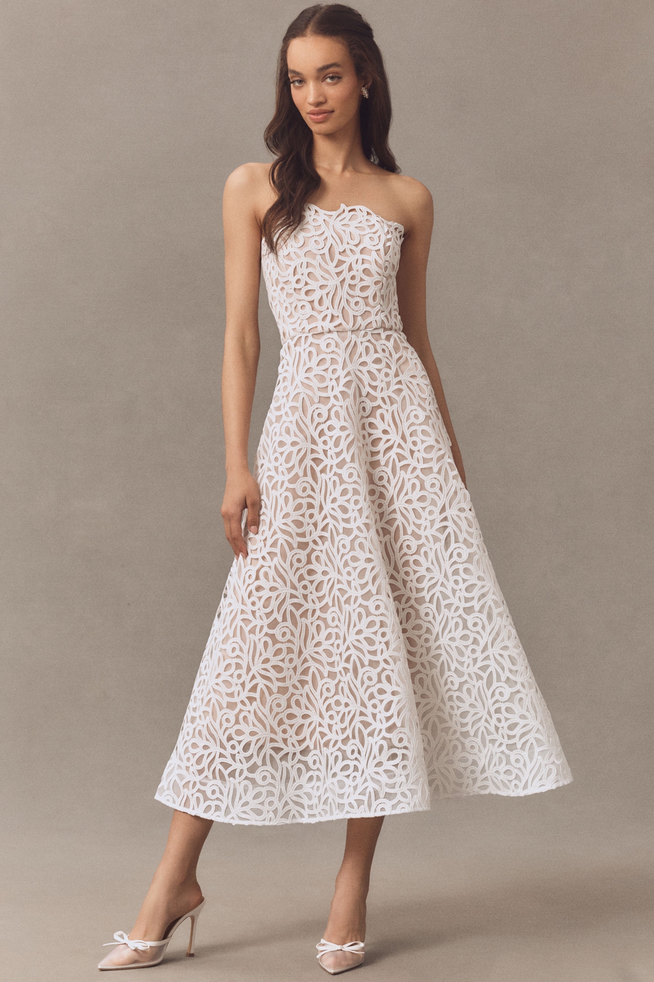Milly Petunia Strapless Lace A-Line Midi Dress