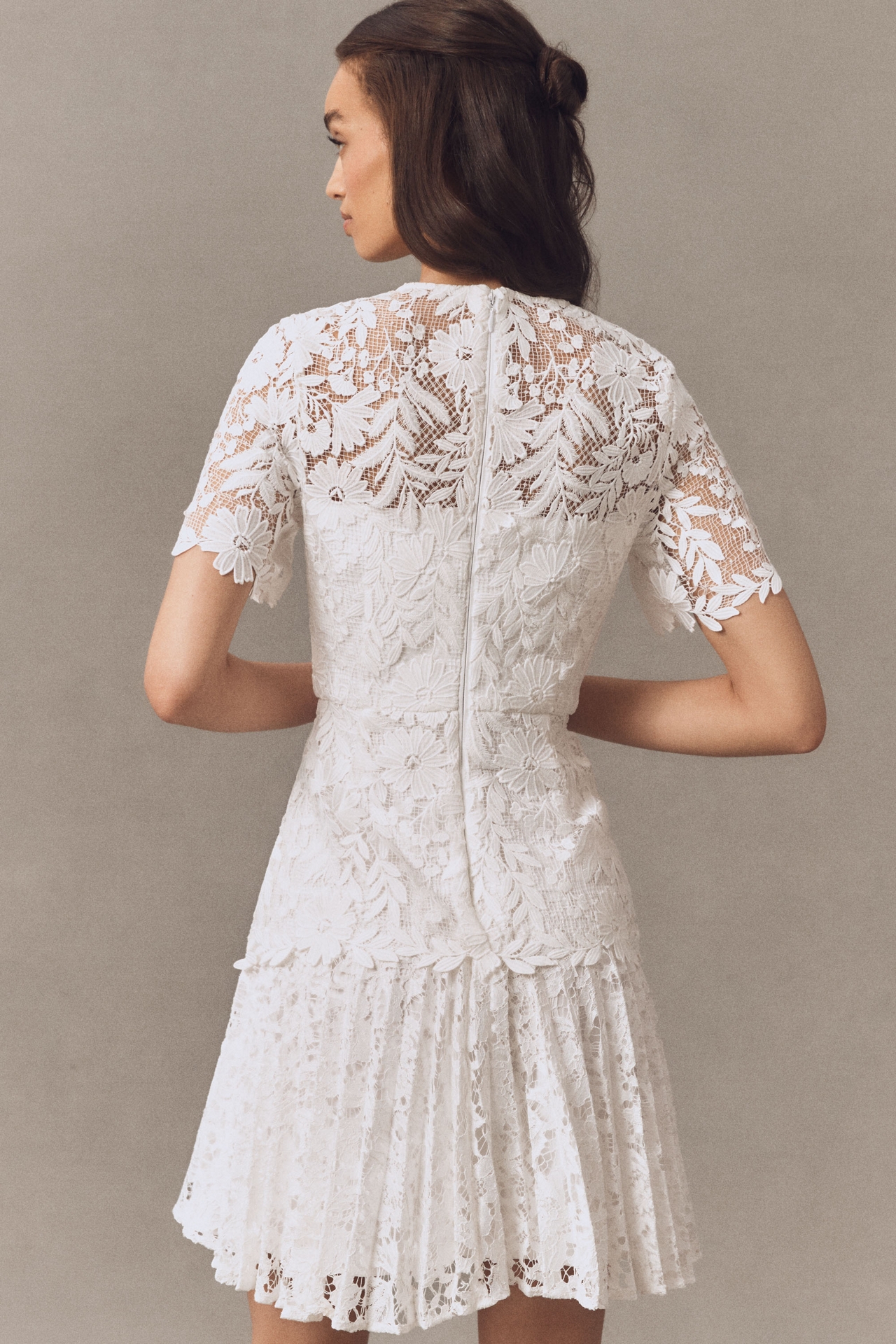 Milly Nikoletta Mixed Lace Pleated Mini Dress