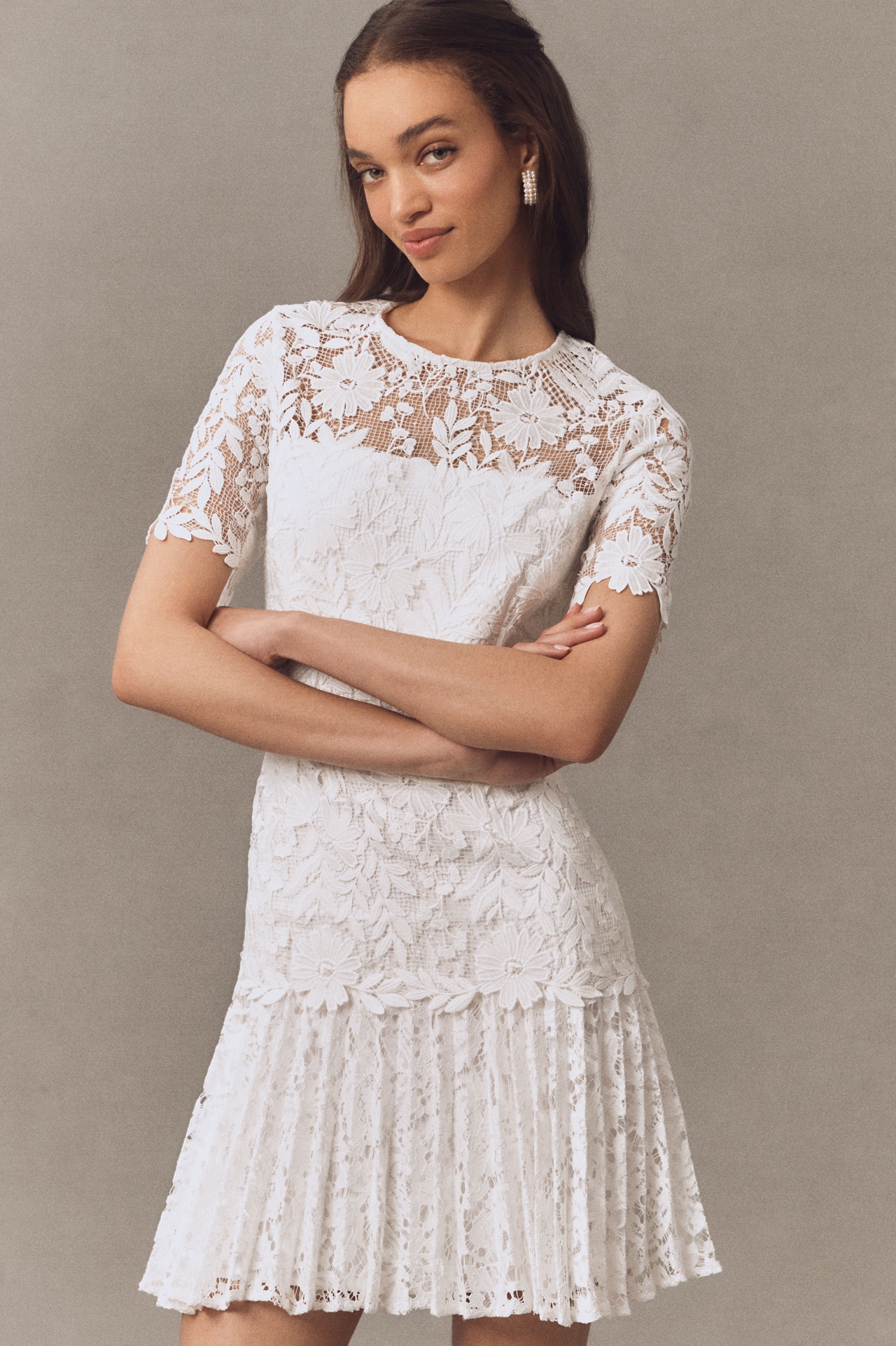 Milly Nikoletta Mixed Lace Pleated Mini Dress