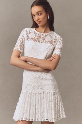 Milly Nikoletta Mixed Lace Pleated Mini Dress