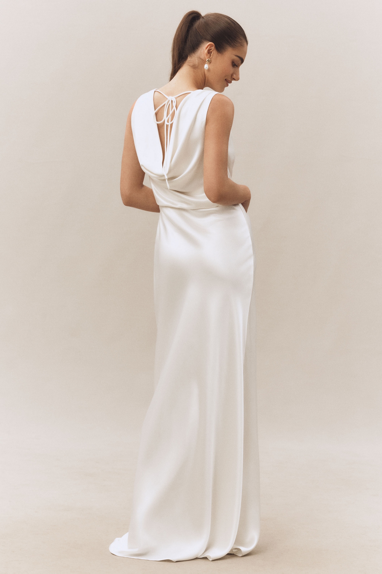 Milly Cowl-Neck Hammered Satin Slip Maxi Dress
