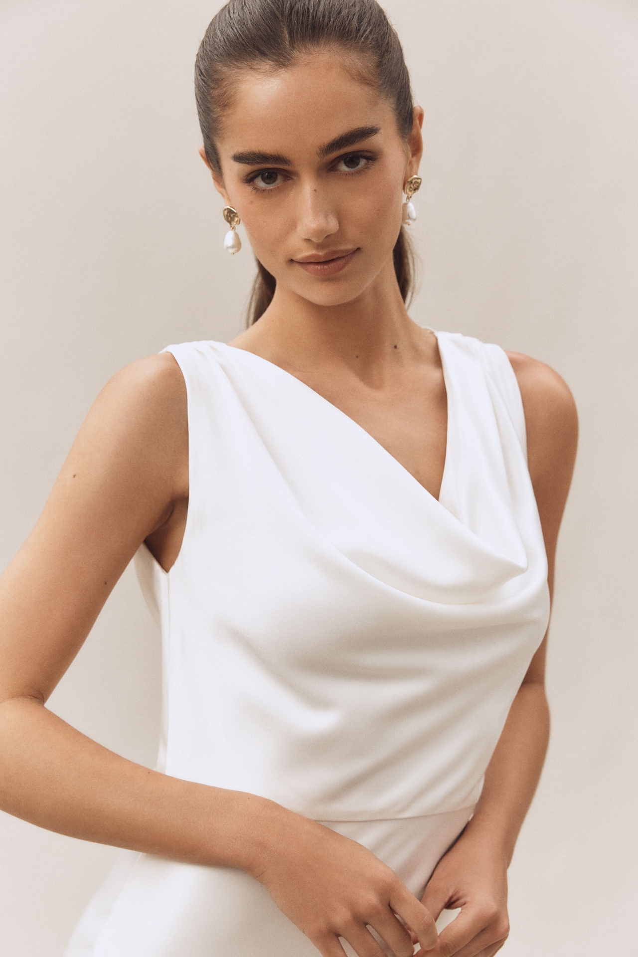 Milly Cowl-Neck Hammered Satin Slip Maxi Dress