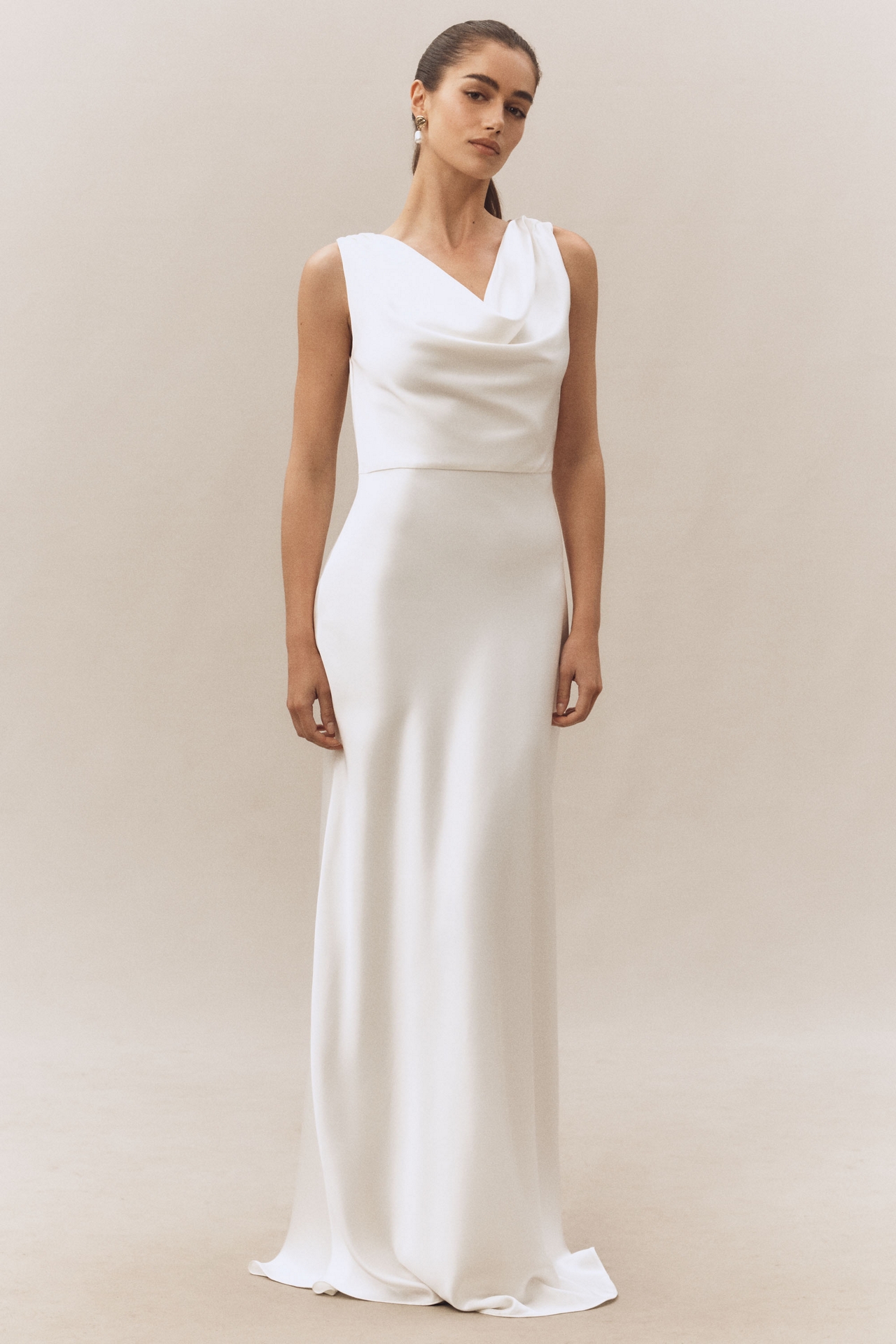 Milly Cowl-Neck Hammered Satin Slip Maxi Dress