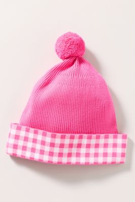 Beach Riot Pink Plaid Pom Pom Beanie