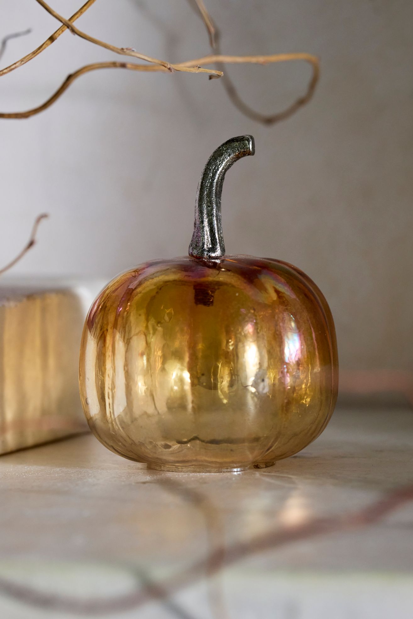 Glass Pumpkin, 4" - Orange, S