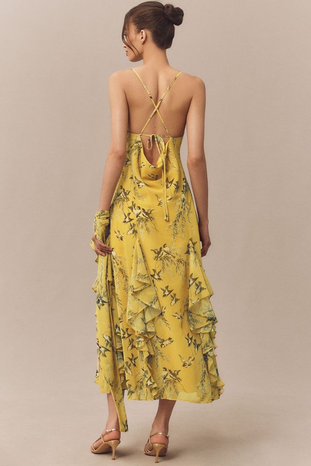BHLDN Chiffon Cowl-Neck Cross-Back Ruffle Midi Dress #1