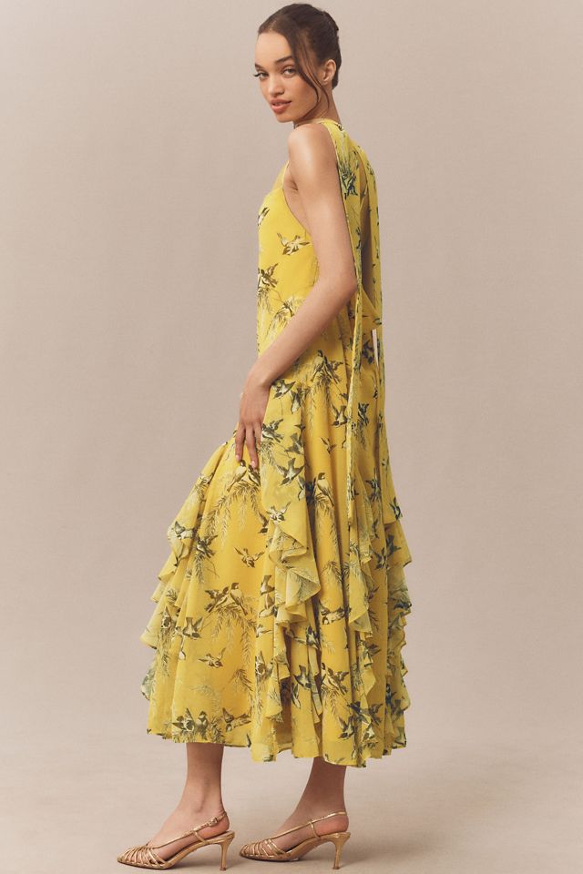 BHLDN Chiffon Cowl-Neck Cross-Back Ruffle Midi Dress #3