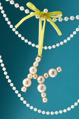 Anthropologie Pearl Monogram Ornament In Green