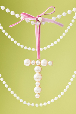 Anthropologie Pearl Monogram Ornament In Pink