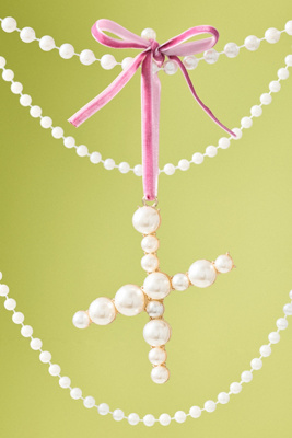 Anthropologie Pearl Monogram Ornament In Pink