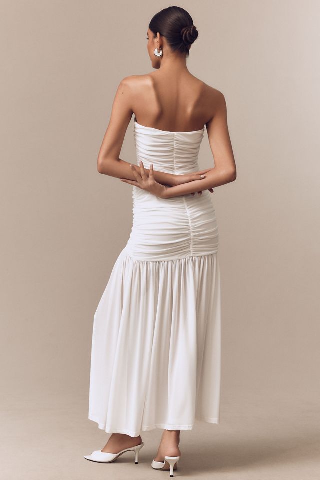 Bardot Solana Strapless Gathered Mesh Drop-Waist Maxi Dress