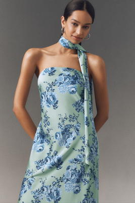 Molly Scarf-Neck Strapless Column Maxi Dress