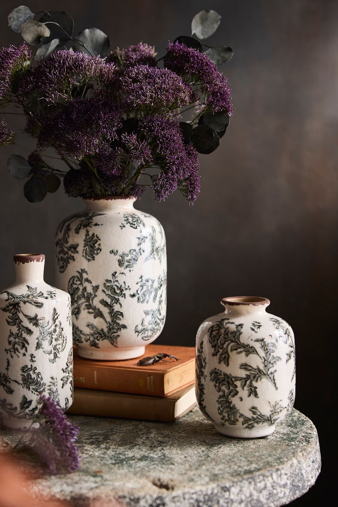 Baroque Damask Vase, Small - Black Pattern, Standard, L