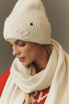 Jocelyn Love Ribbed Knit Beanie In White
