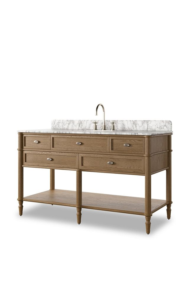 Toulouse Marble-Top Single Wide Oak Bathroom Vanity #1