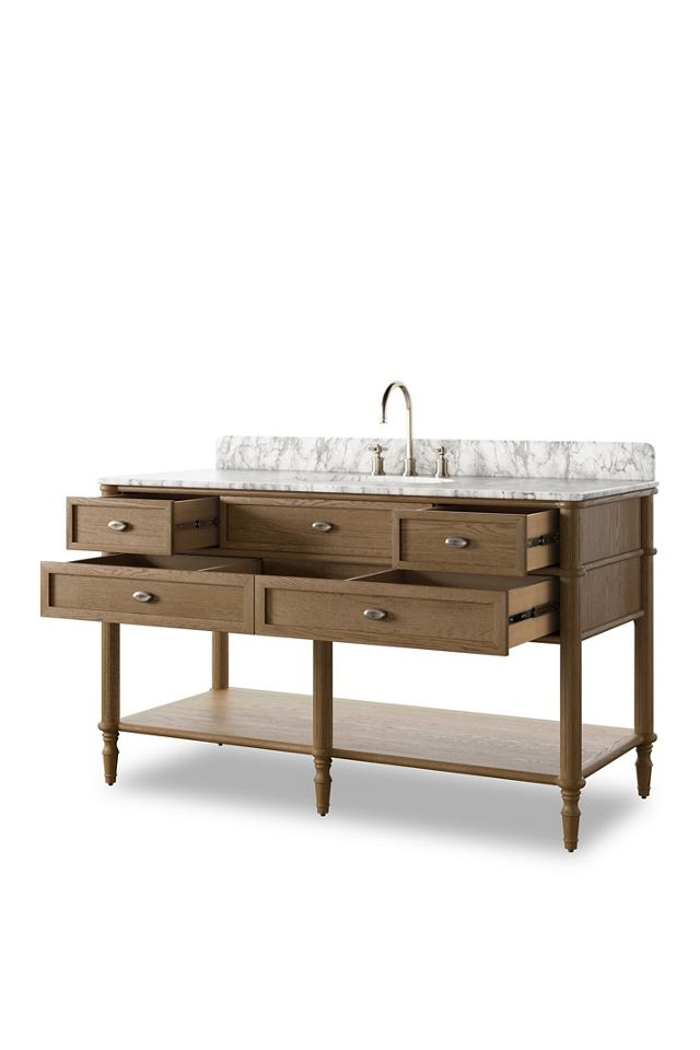 Toulouse Marble-Top Single Wide Oak Bathroom Vanity #2