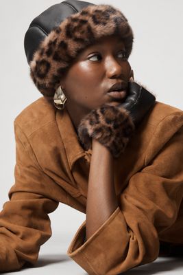 Jocelyn Faux Fur Faux Leather Fingerless Gloves