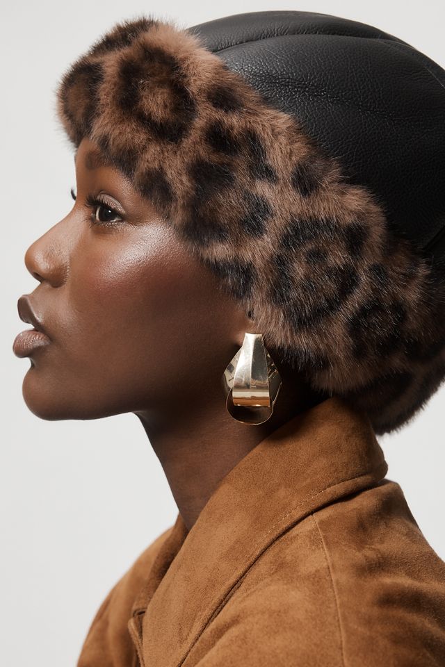 Jocelyn Faux Fur Faux Leather Beanie #1
