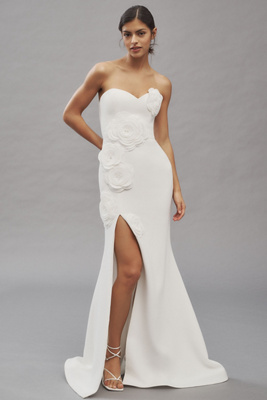 Helsi Gisele Strapless Sweetheart 3d Floral Side-slit Maxi Dress