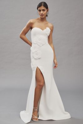 Helsi Gisele Strapless Sweetheart 3D Floral Side-Slit Maxi Dress