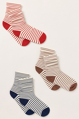 Casa Clara Maine Stripe Socks, Set Of 3 In Neutral
