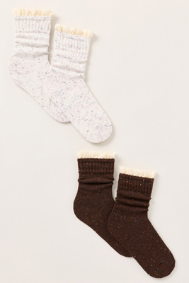Casa Clara Tahoe Ruffle-edge Socks, Set Of 2 In Brown