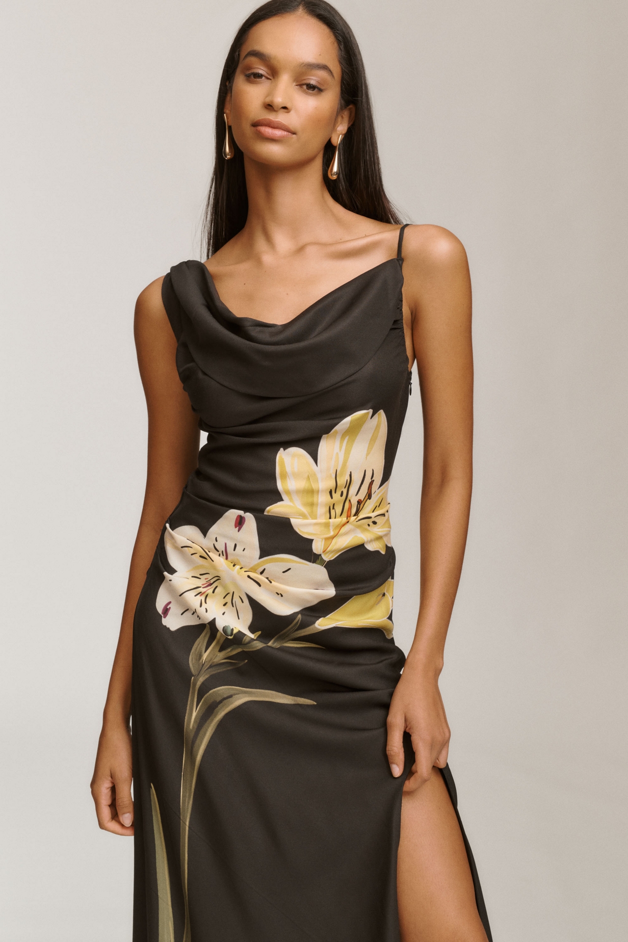 LEO LIN Esme Cowl-Neck Wool-Silk Blend Maxi Dress