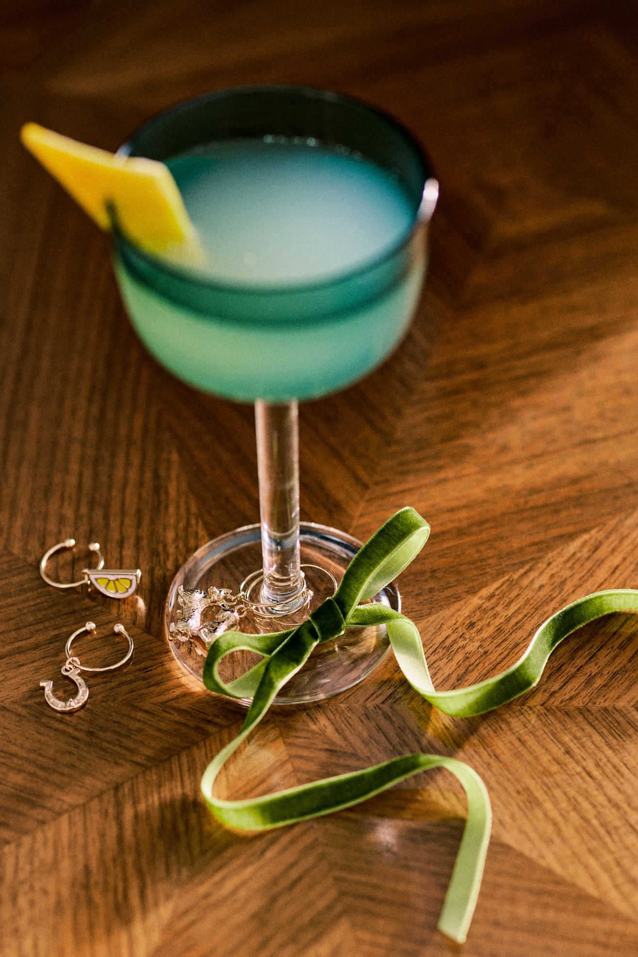 Velvet Bow Wine Charms, Set of 6 - Blue Pattern, Standard, One Size