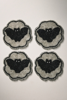 Anthropologie Halloween Beaded Coasters, Set Of 4 In Black