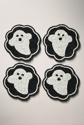 Anthropologie Halloween Beaded Coasters, Set Of 4 In Black