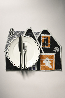 Anthropologie Halloween Beaded Placemat In Black