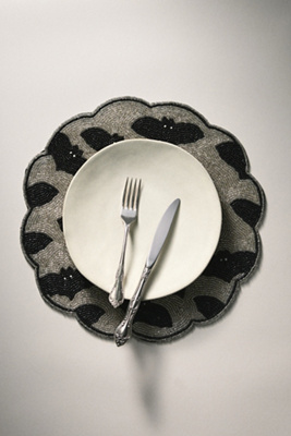 Anthropologie Halloween Beaded Placemat In Black