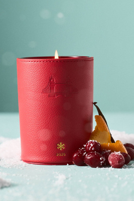 Anthropologie London Icon Embossed Fruity Mulled Berries Glass Candle In Red